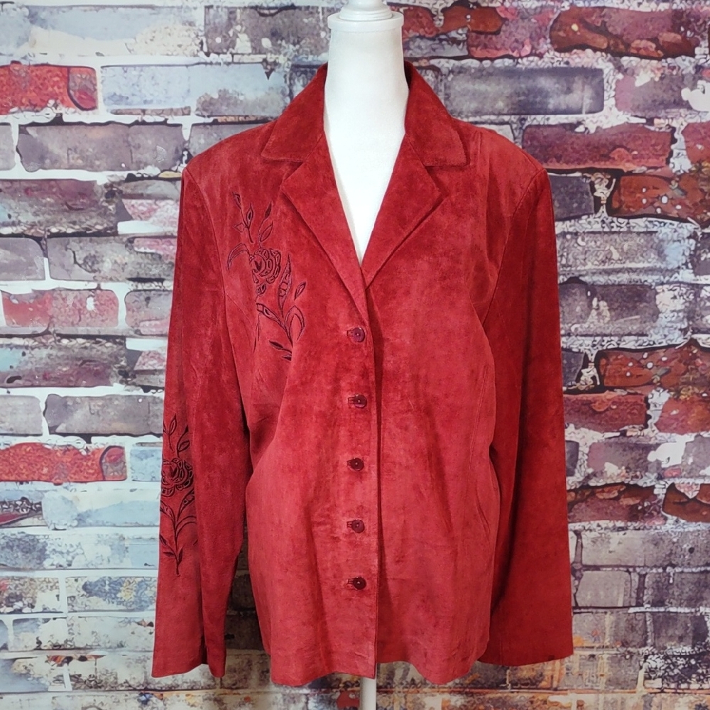Victor Costa Occasion Suede Jacket w/ Embroidered Cutout Design